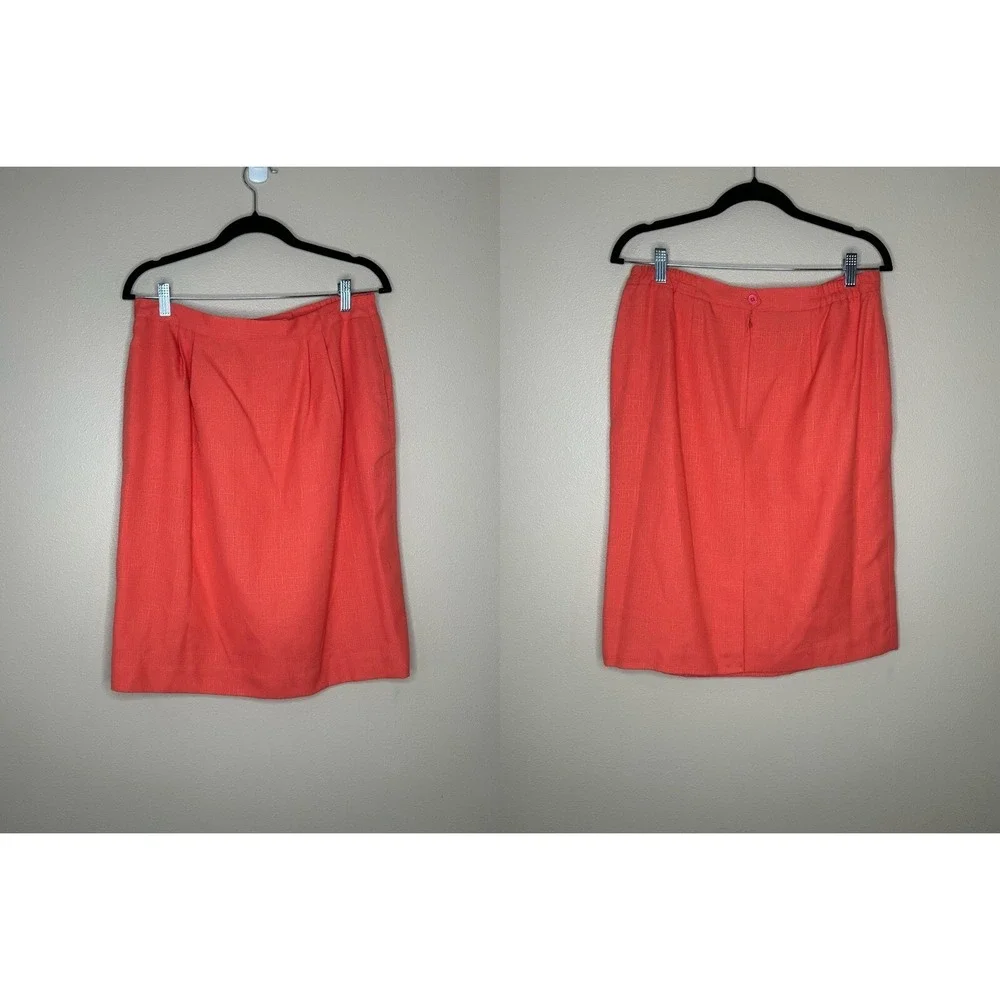 Morgan Taylor Studio Coral Pink Skirt Suit Set Petite 16P Minimalist preppy